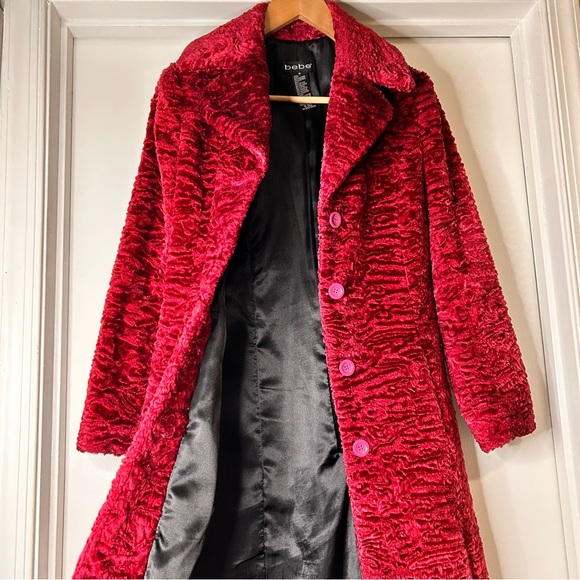 Bebe Burgundy Persian Lamb Faux Fur Coat - Size P - Picture 7 of 14